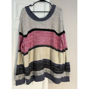 Caslon NWT Women’s V-Back Stripe sweater Size 3X Ivory Pink Odetta Stripe